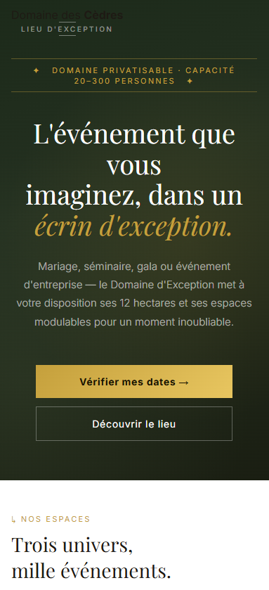 Vue mobile Étude de Cas : Domaine de Réception