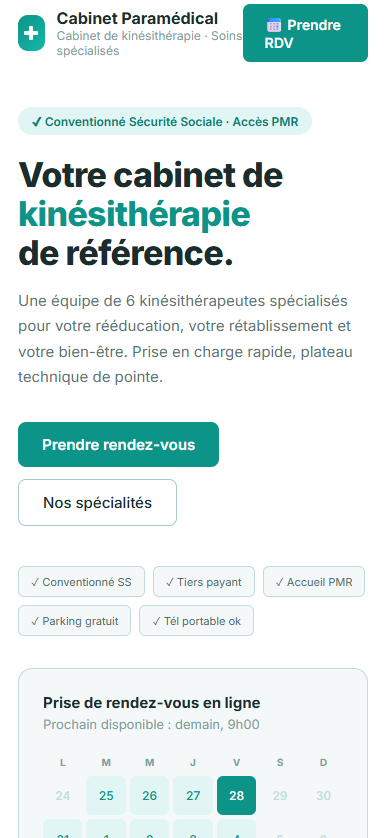 Vue mobile Étude de Cas : Cabinet Libéral
