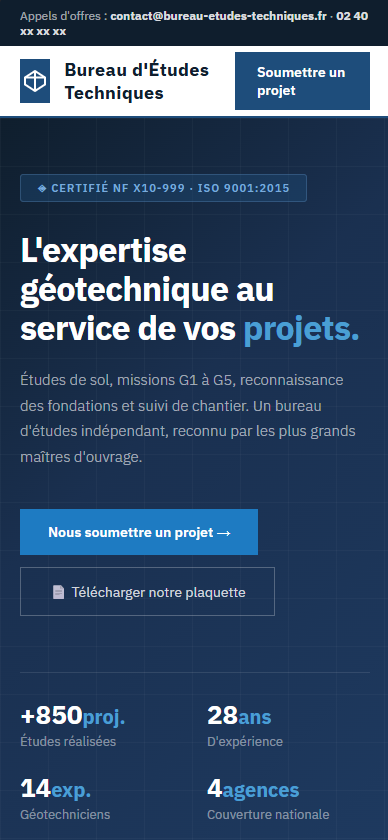 Vue mobile Étude de Cas : Bureau d'Études