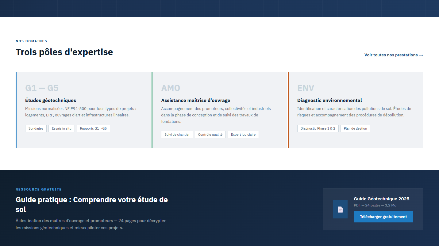 Sections du site — Étude de Cas : Bureau d'Études