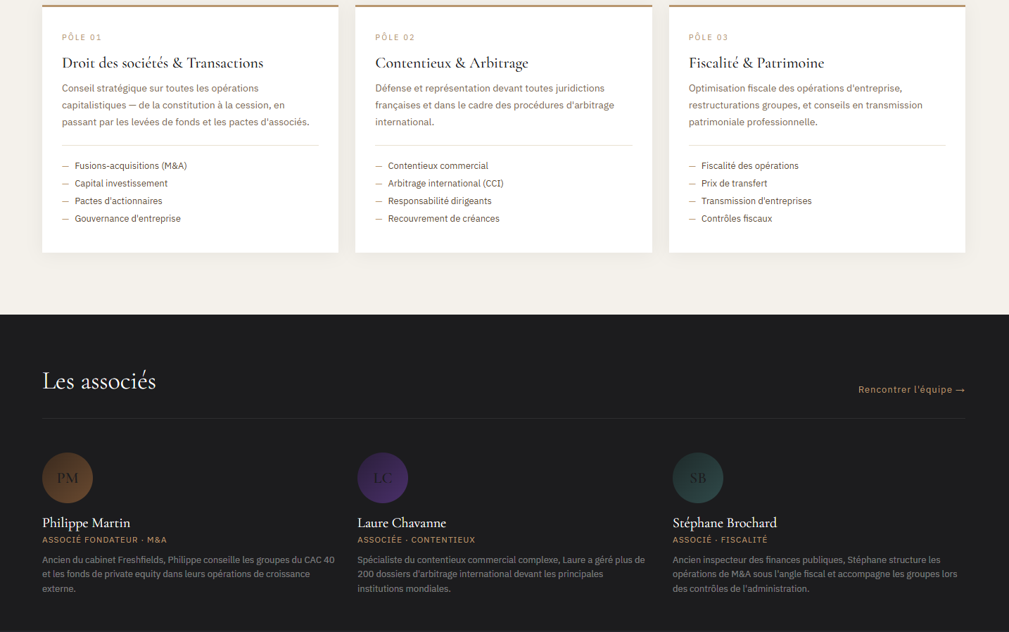 Sections du site — Étude de Cas : Cabinet d'Avocats